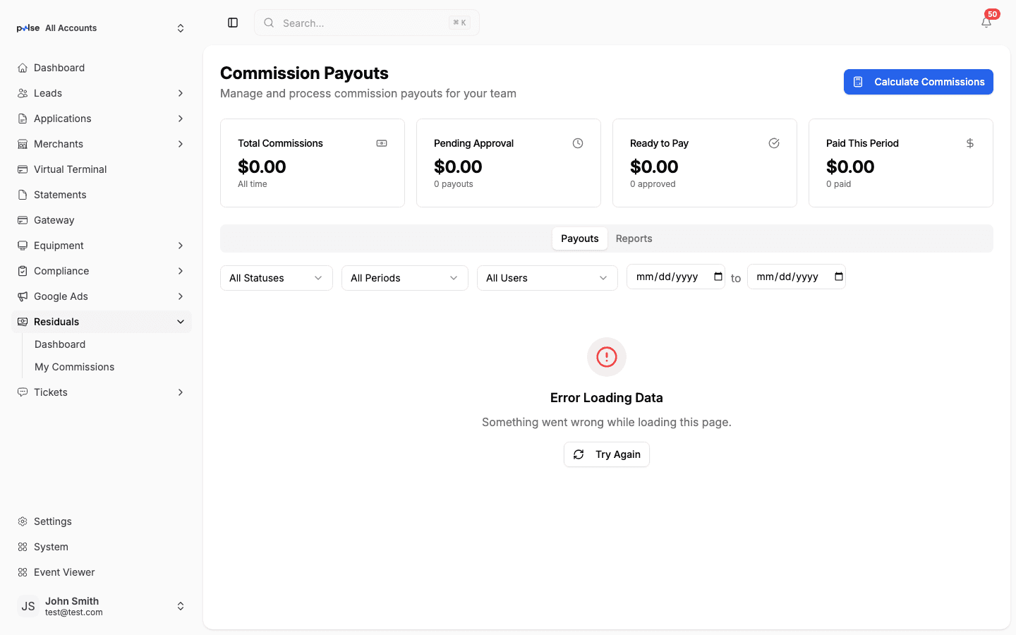 Residuals & Commissions — Pulse CRM interface